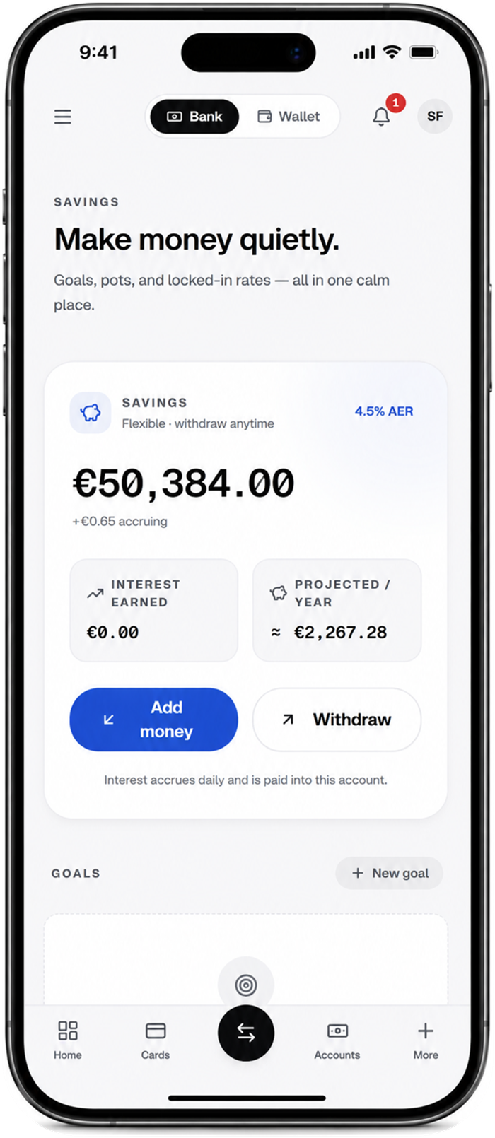 Sezvo app showing the invest screen